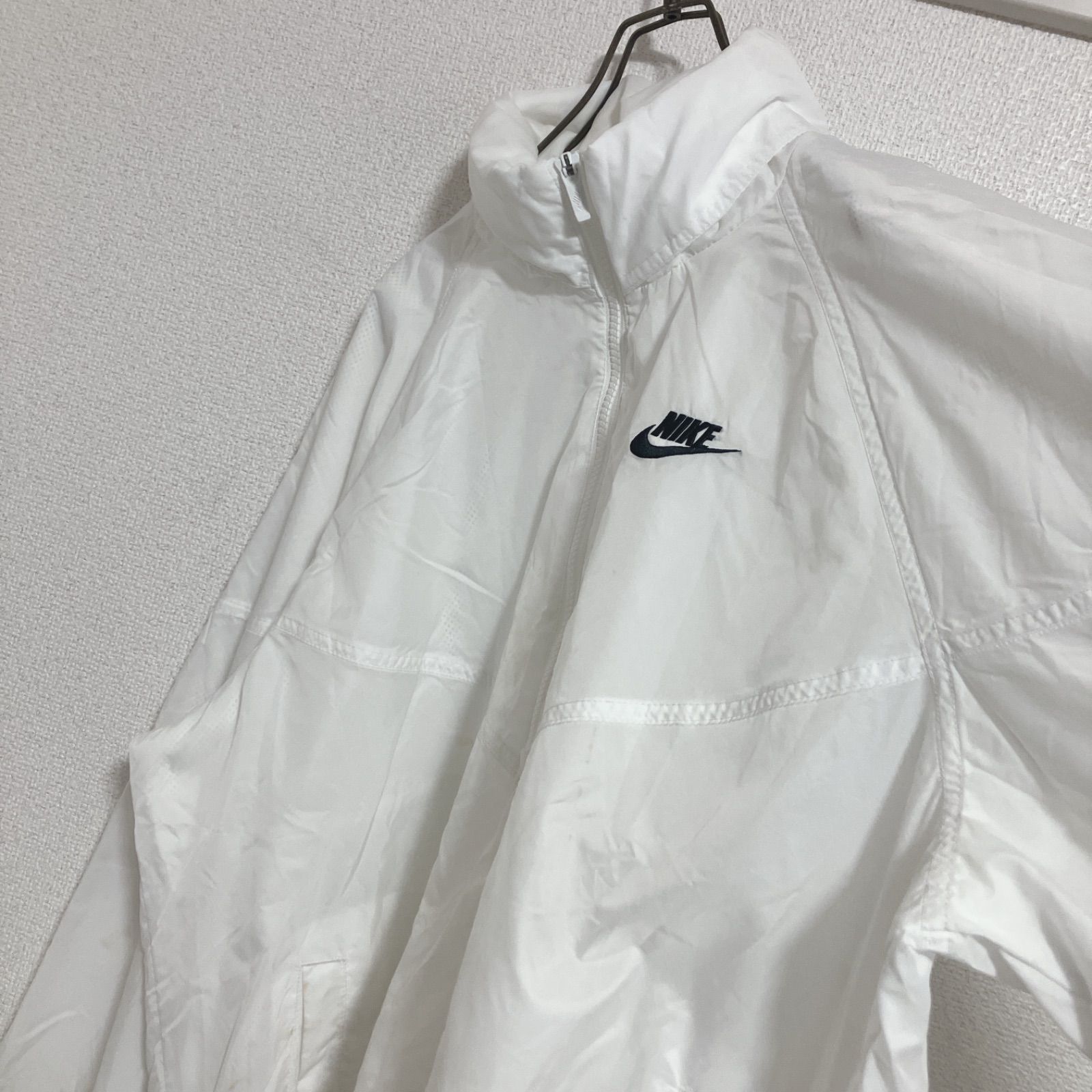 ロゴ刺繍】00s NIKE ナイキ ハーフジップナイロンジャケット 白 M 