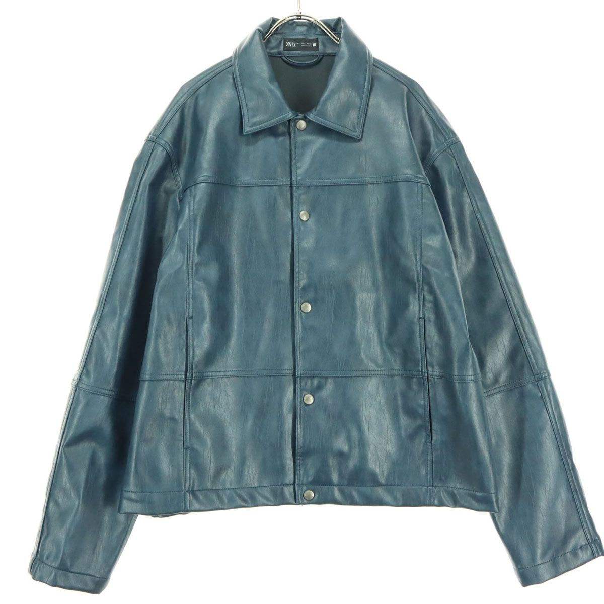 美品 ZARA ザラ フェイク レザージャケット L ティール メンズ 古着