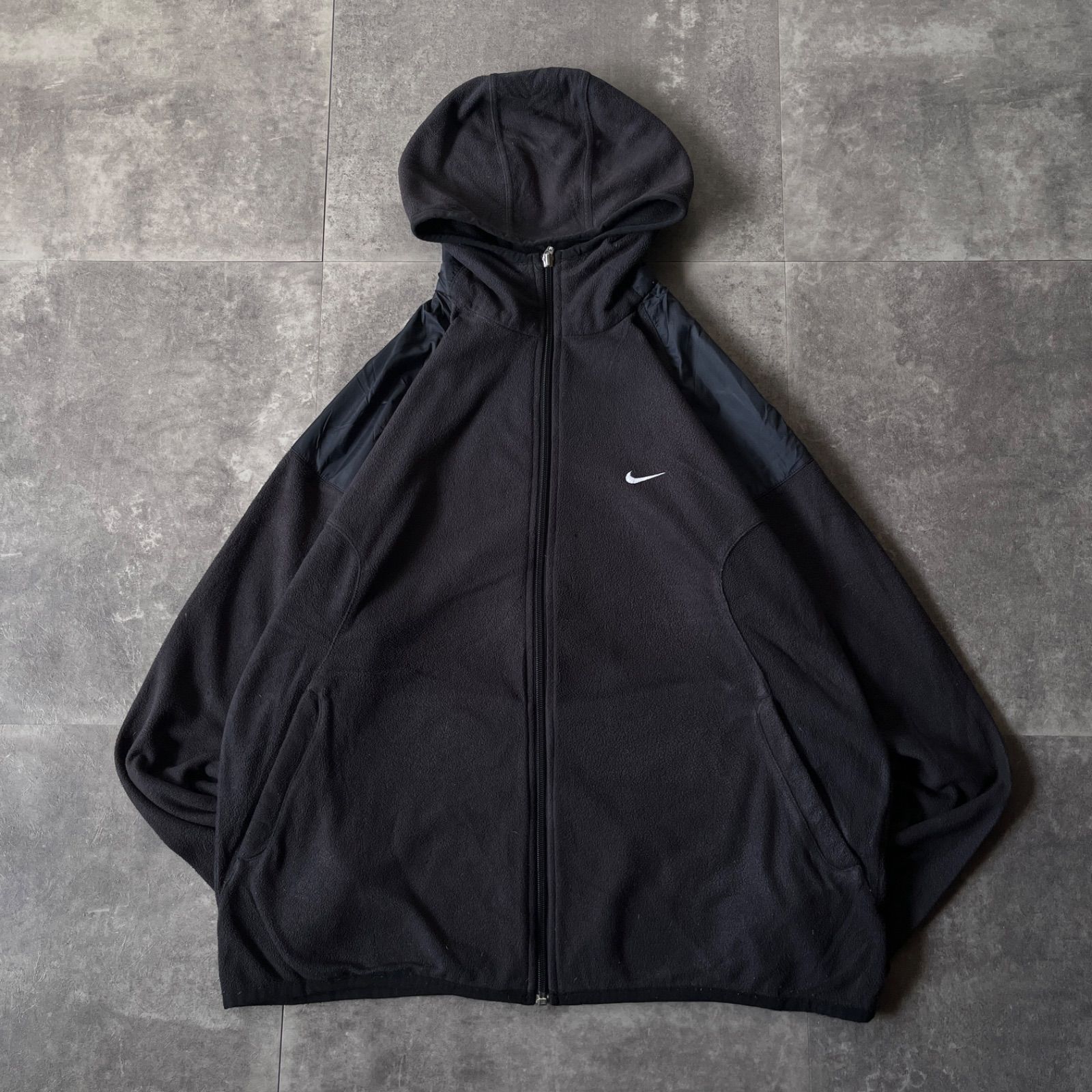 00s NIKE フリースジャケット ブラック XL相当 A621 刺繍ロゴ