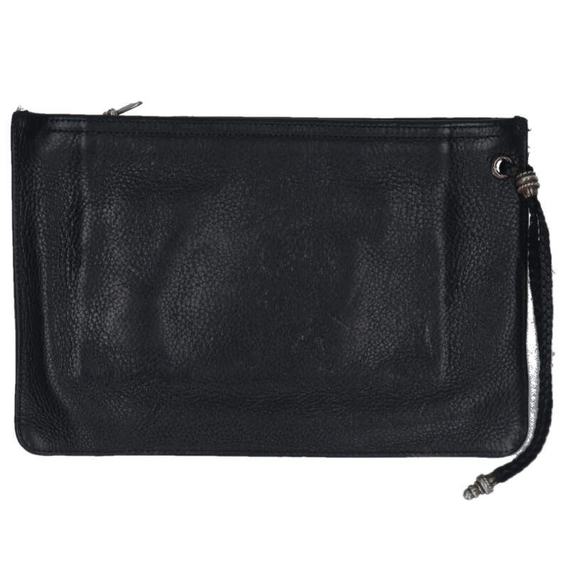 クロムハーツ FLAT BAG PLAIN ストラップ付レザークラッチバッグ  