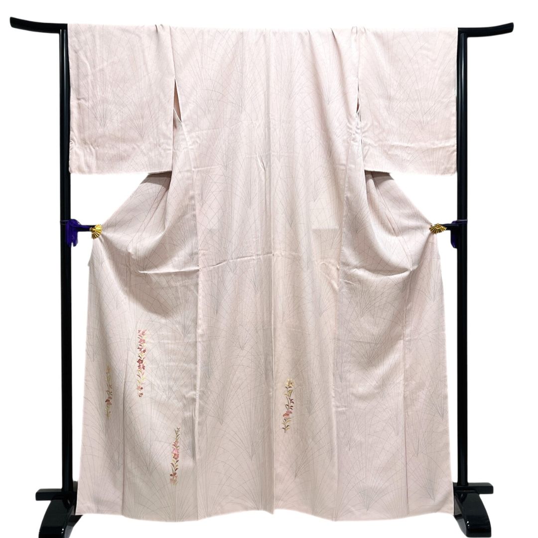 付け下げ 刺繍 桔梗 花模様 芝草 紋無し 着物 113 b d ms