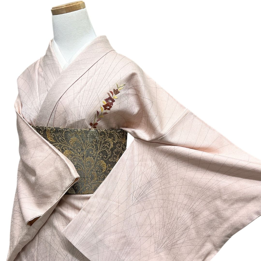 付け下げ 刺繍 桔梗 花模様 芝草 紋無し 着物 113 b d ms