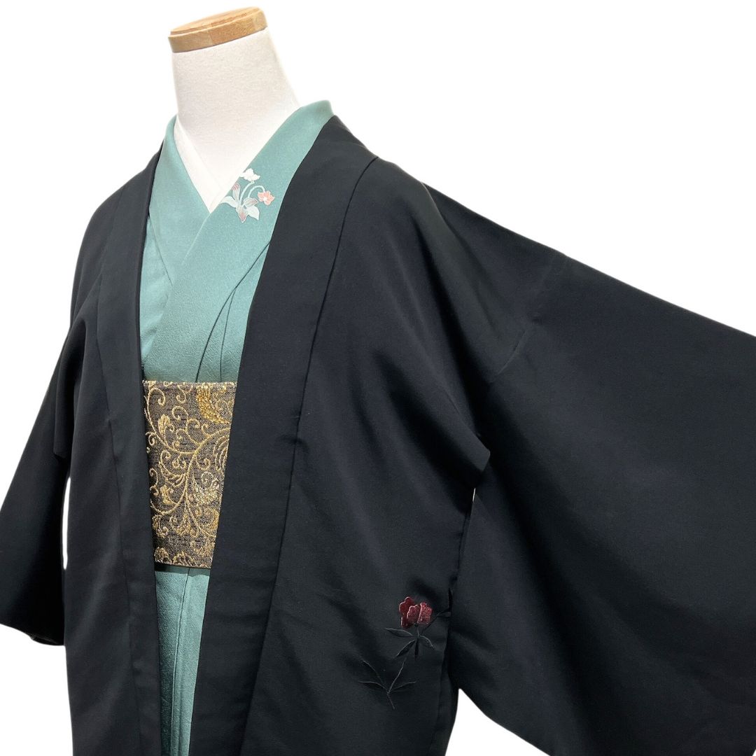 KEITA MARUYAMA 　刺繍ベルベット羽織り　黒　着物スリーブ 黒羽織 刺繍 牡丹 リーフ 花模様 着物 113b d ms - メルカリ