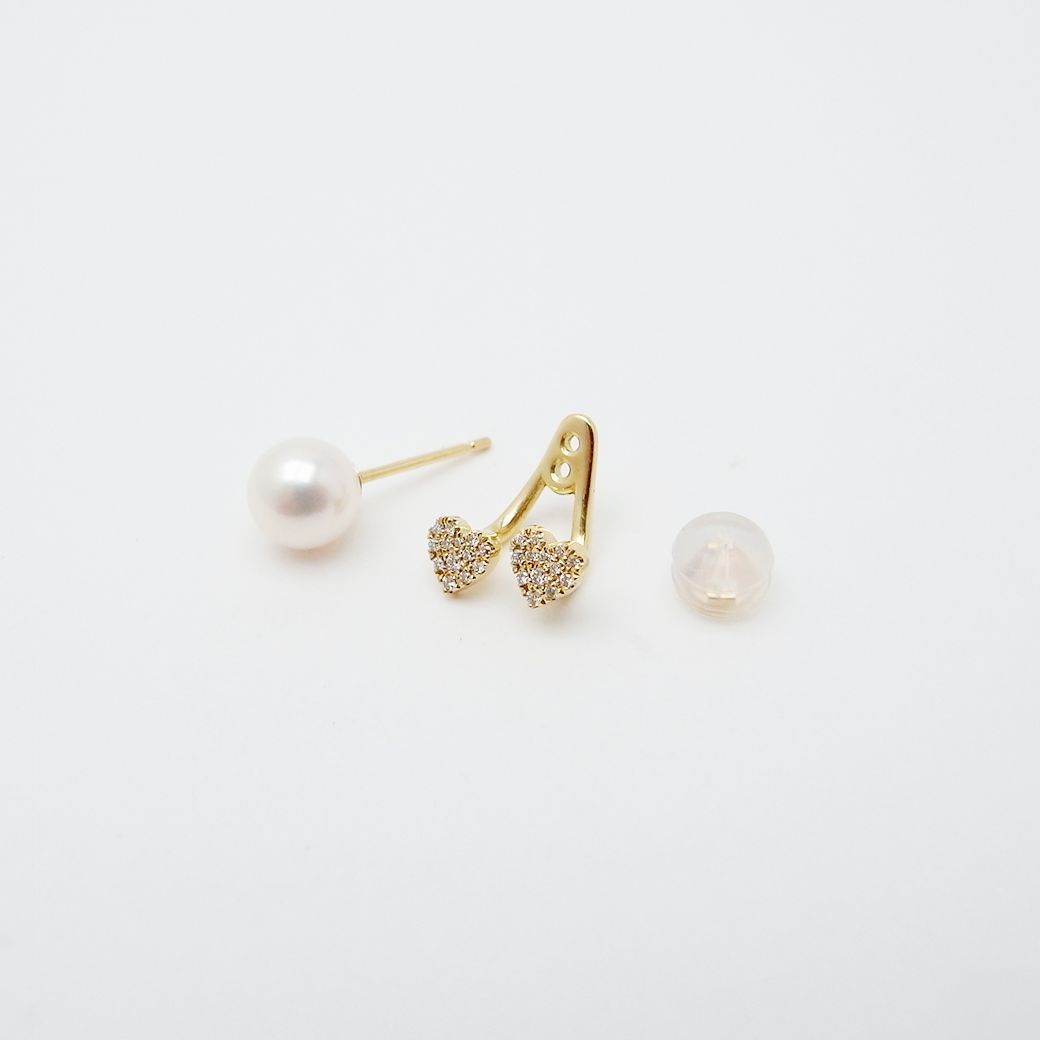 アーカー ハート パヴェ デュオ ピアス シングルピアス アコヤパール