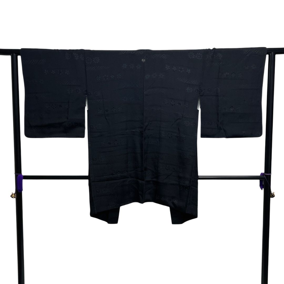  黒羽織 横縞 菊花 桜 楓 縞模様 黒地 着物 113 b d ms 羽織 着物 浴衣