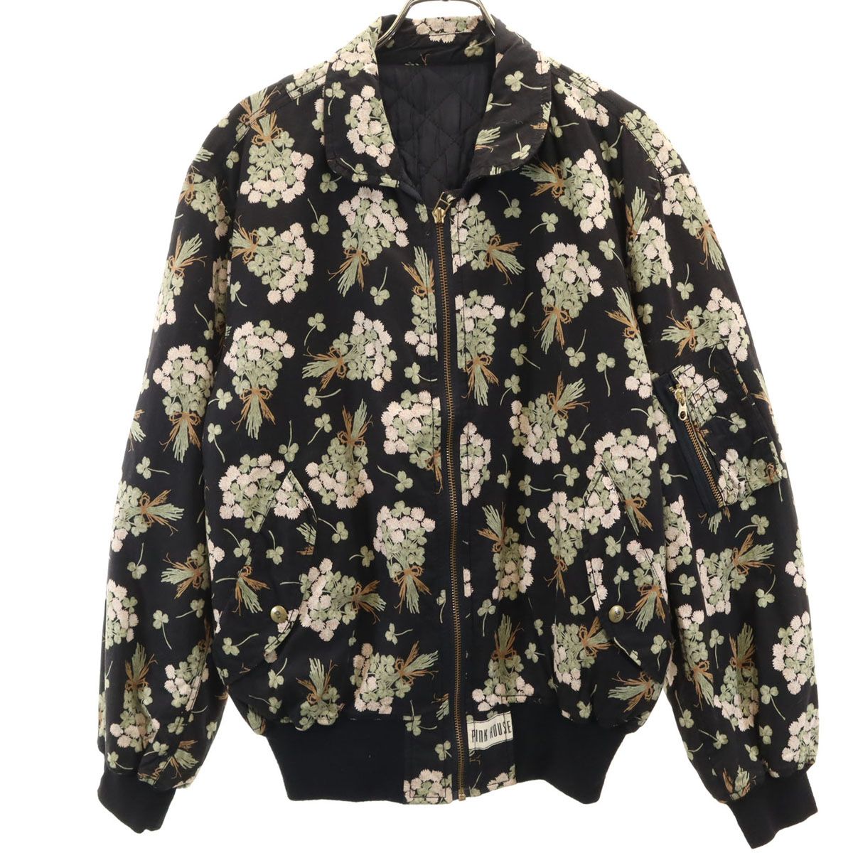 美品 PINK HOUSE ピンクハウス 花柄 中綿ジャケット ブラック系 メンズ 