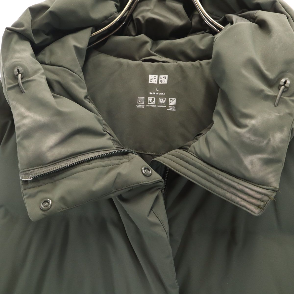 UNIQLO ユニクロ シームレス ダウンコート L カーキ レディース 古着 