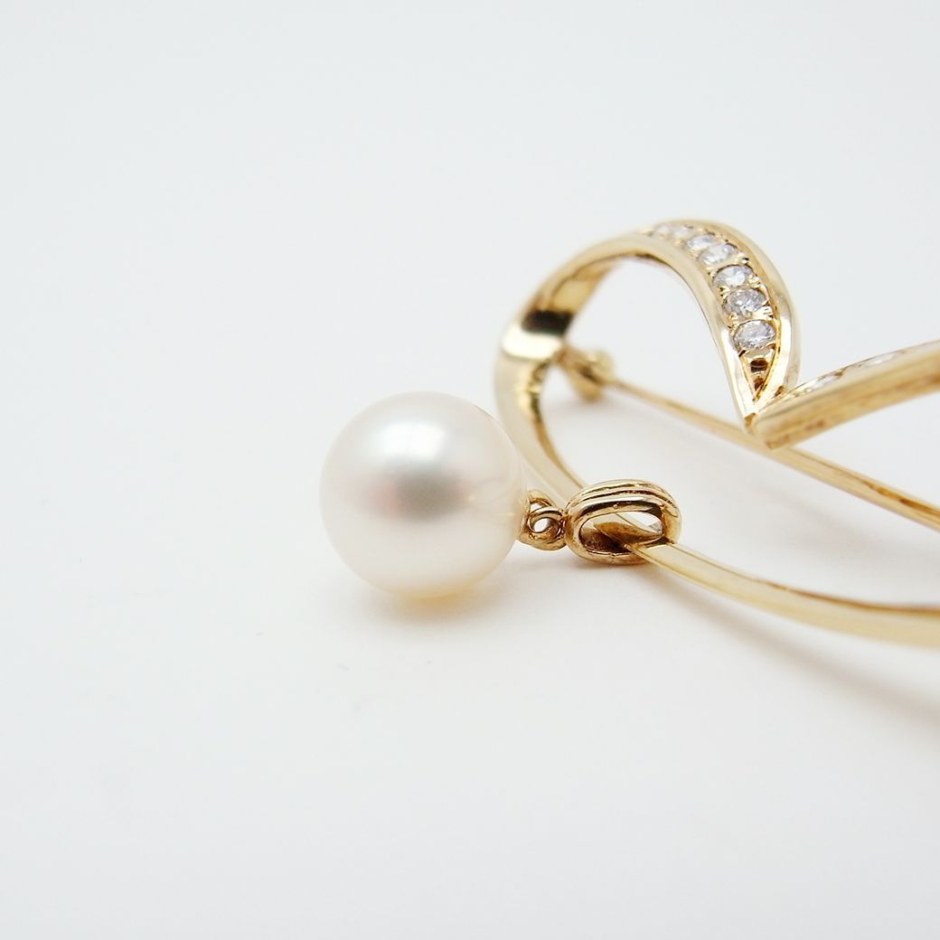 ミキモト K18YG アコヤ 真珠 ダイヤモンド ブローチ MIKIMOTO ミキモト アコヤパール 真珠 ダイヤモンド ブローチ K18YG