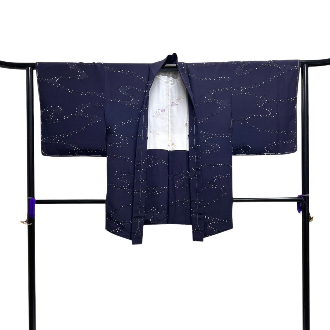 未着用 羽織 流水 ドット 水玉 流線 お洒落 着物 113 b d ms