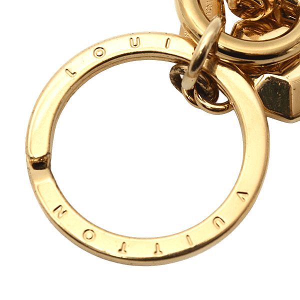 【美品】ルイヴィトン ポルトクレ LV ファセット キーホルダー ゴールド ルイヴィトンポルトクレ LV ファセット キーリング ゴールド金具 ユニ