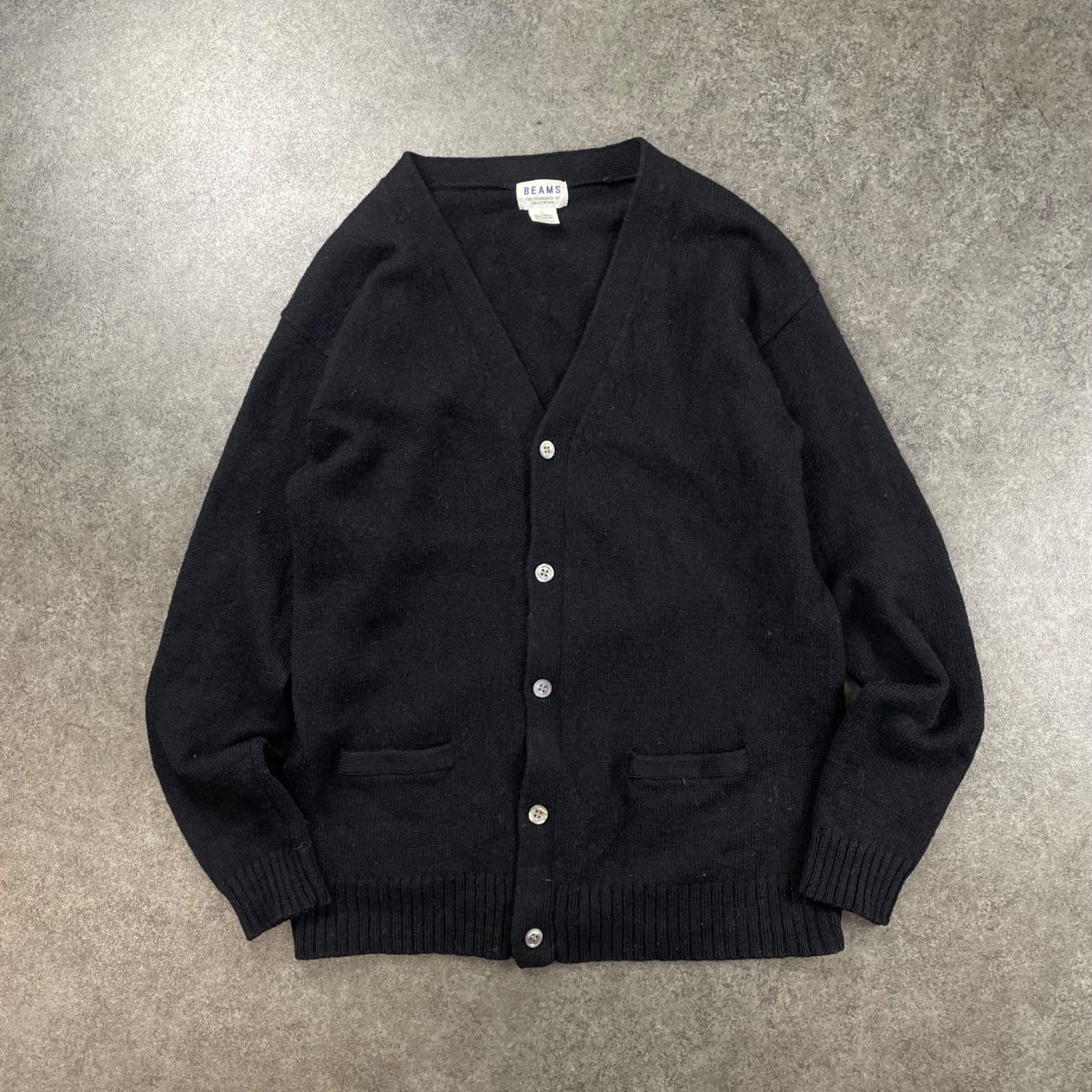 OLD BEAMS Wool Knit Sweater Cardigan Black オールド ビームス ニット セーター カーディガン ウール 100% ポケット 無地 ブラック メンズ L