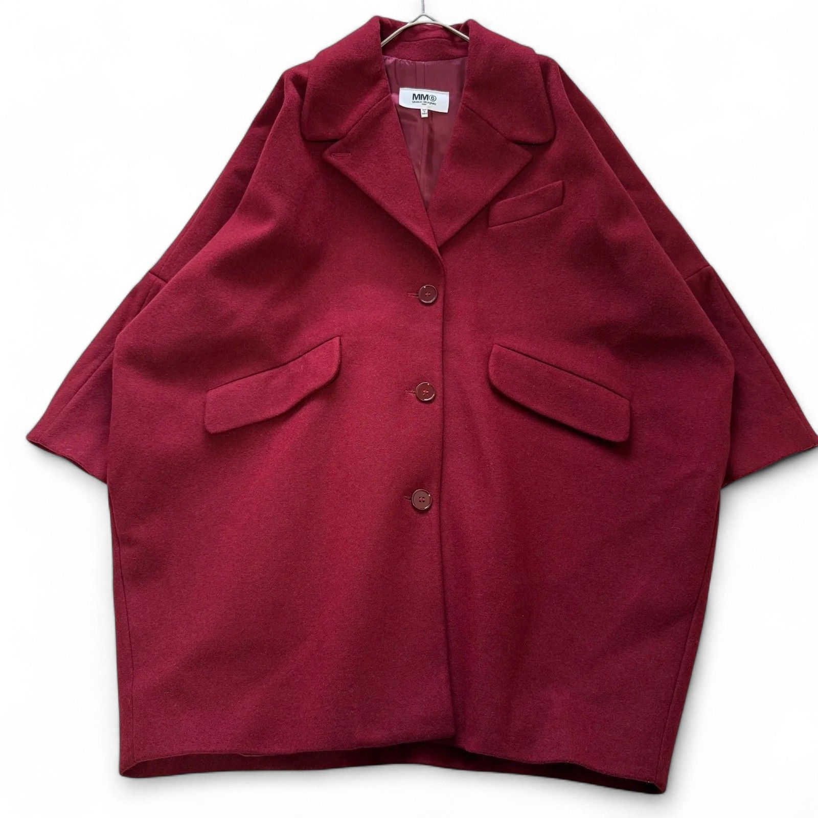 極美品 MM6 ウールコクーンコート 上品なエンジ色 タグステッチ付
