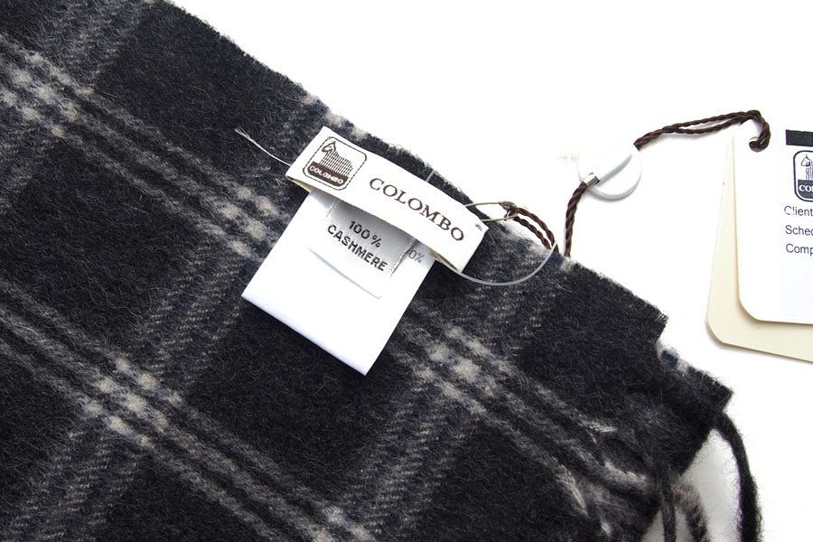 新品 コロンボ COLOMBO チェック×ストライプカシミヤマフラー ブラック