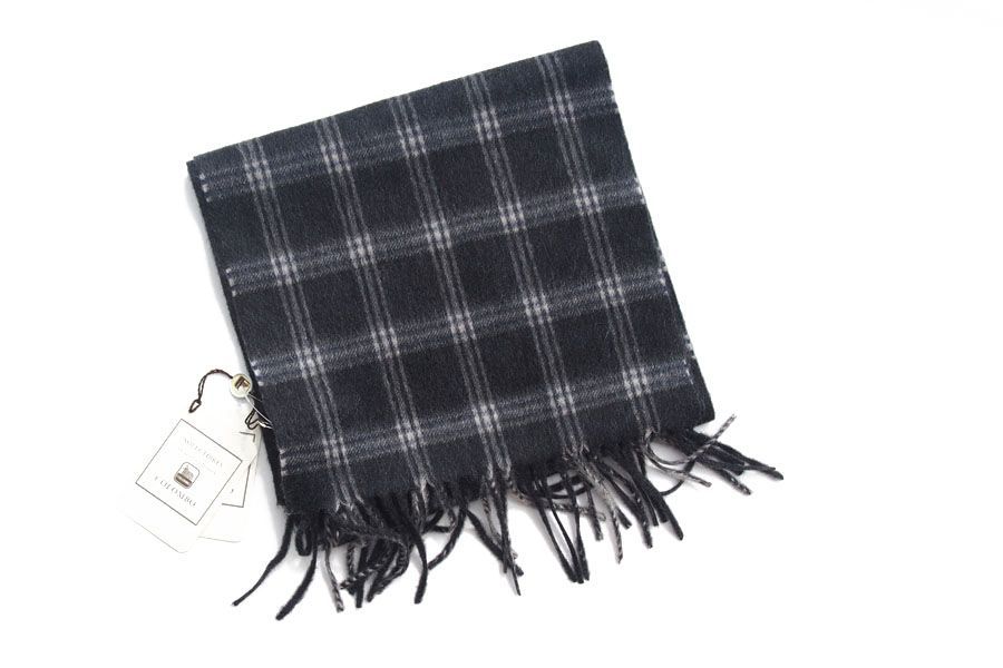 新品 コロンボ COLOMBO チェック×ストライプカシミヤマフラー ブラック