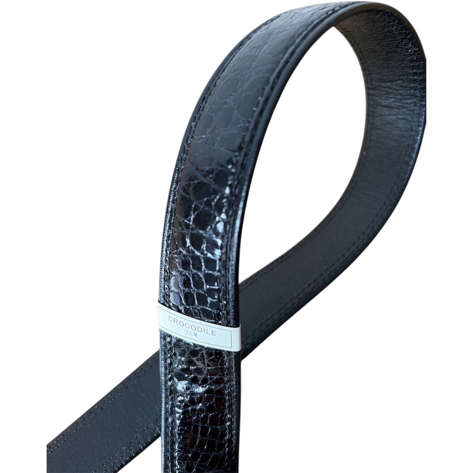 Z1624クロコダイル ベルト crocodile ブラック 黒 レザー 型押し