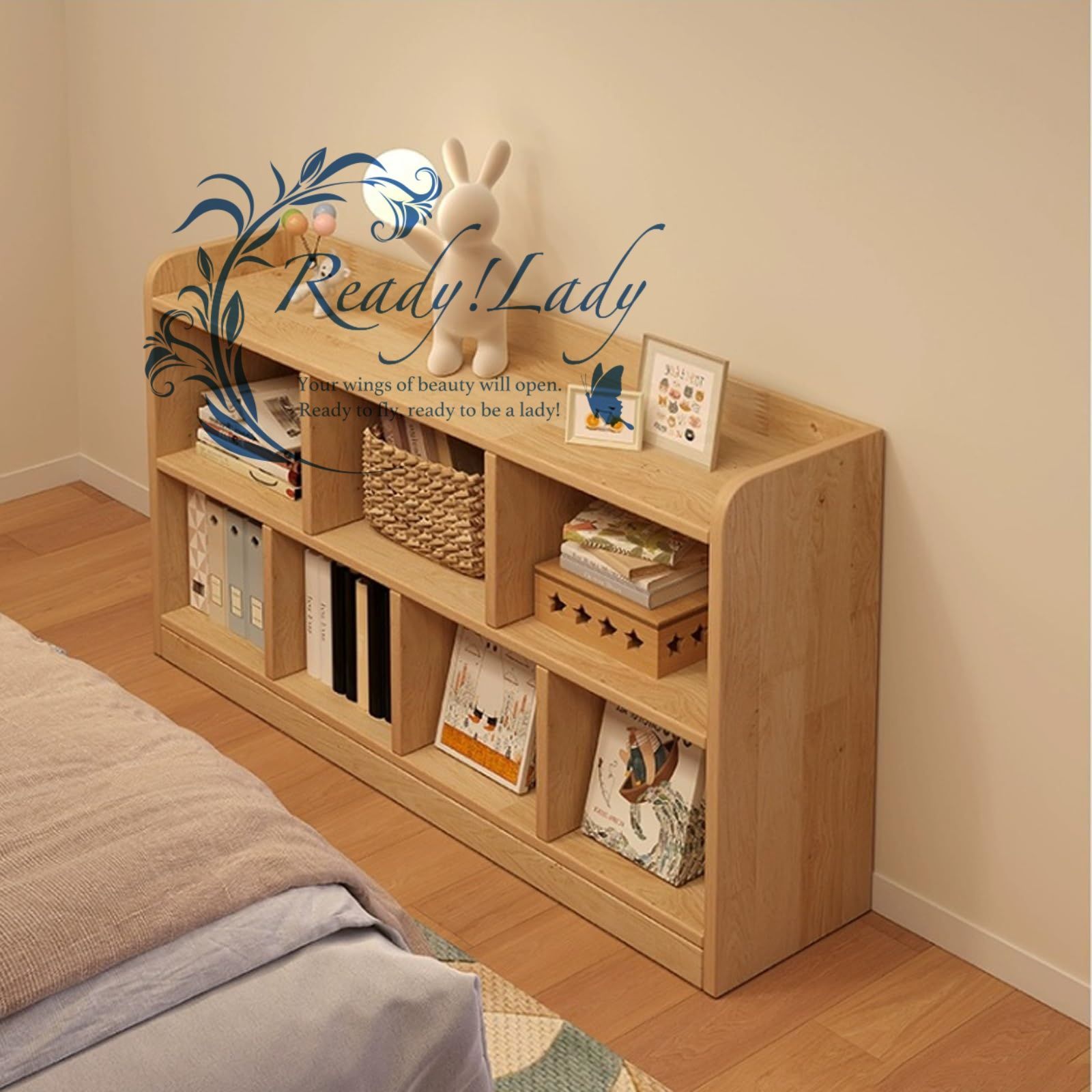 本棚　木製 本棚 収納ラック 木製本棚 天然無垢材の高められたガードレールは安定