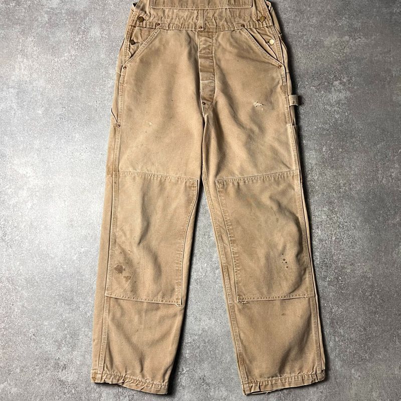 60s USA製 Carhartt デカC ボタン ダブルニー ダック オーバーオール