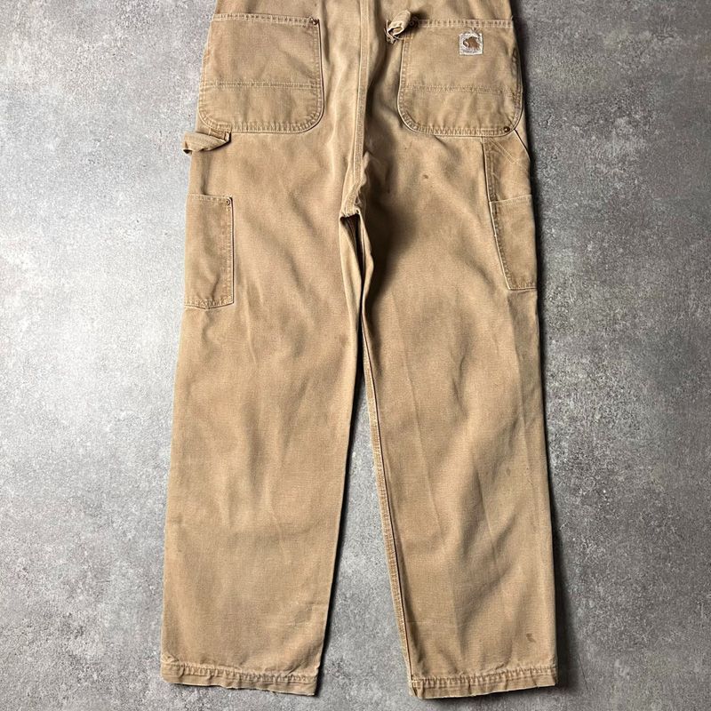 60s USA製 Carhartt デカC ボタン ダブルニー ダック オーバーオール