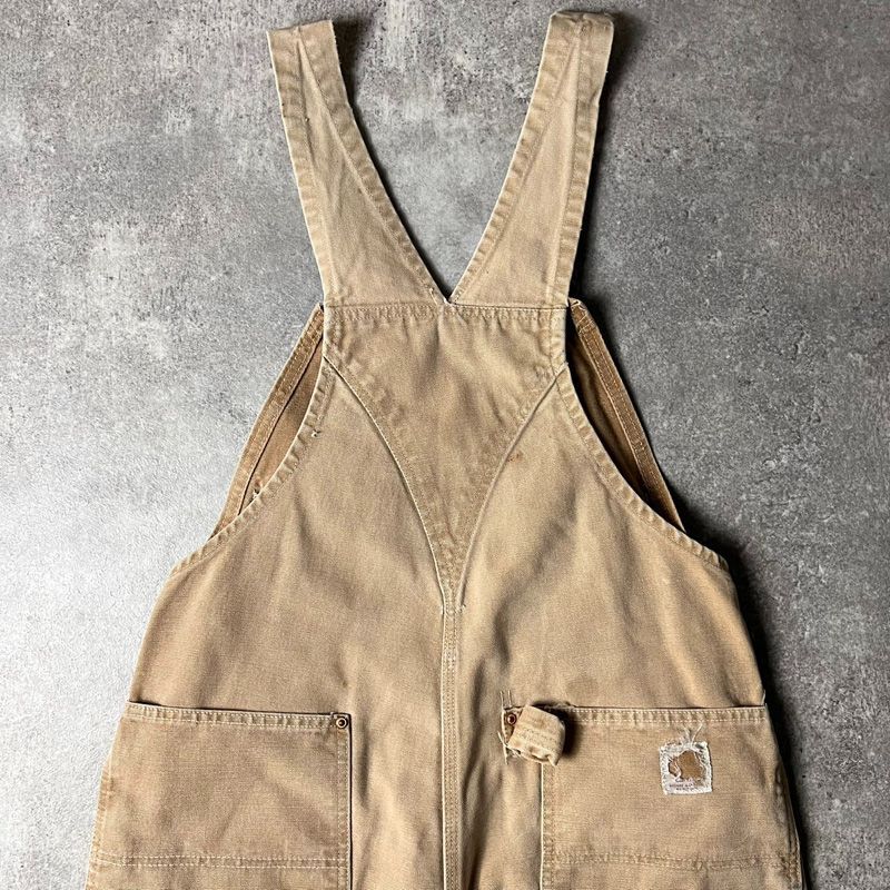 60s USA製 Carhartt デカC ボタン ダブルニー ダック オーバーオール