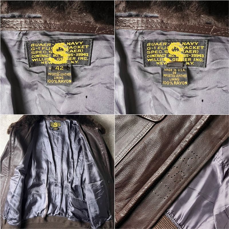 80s USA製 Willis＆Geiger 本革 レザー G-1 フライト ジャケット 42