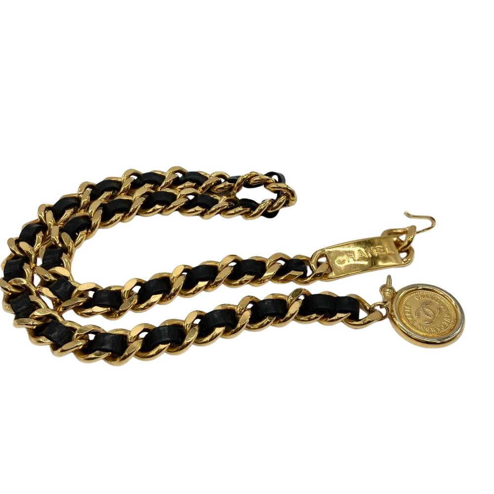 シャネル CHANEL ココマーク チェーン ベルト レザー 75cm ブラック