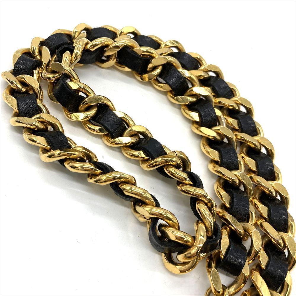 シャネル CHANEL ココマーク チェーン ベルト レザー 75cm ブラック