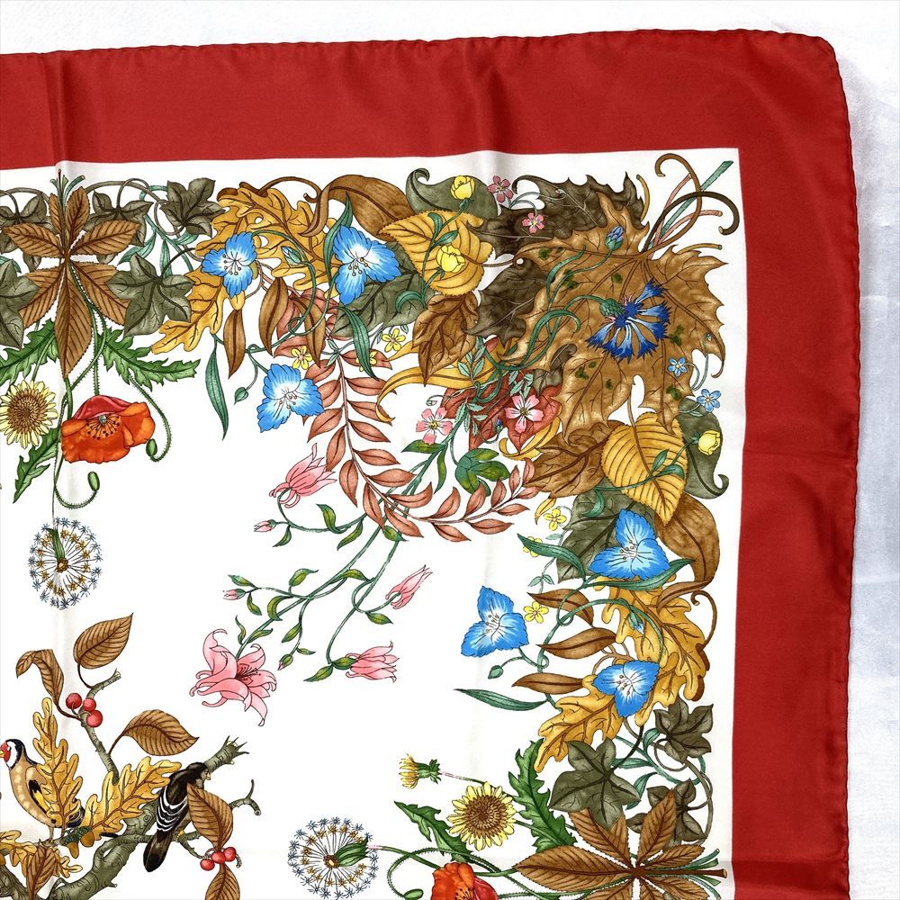 グッチ GUCCI V.ACCORNERO 鳥 スカーフ シルク レッド レディース