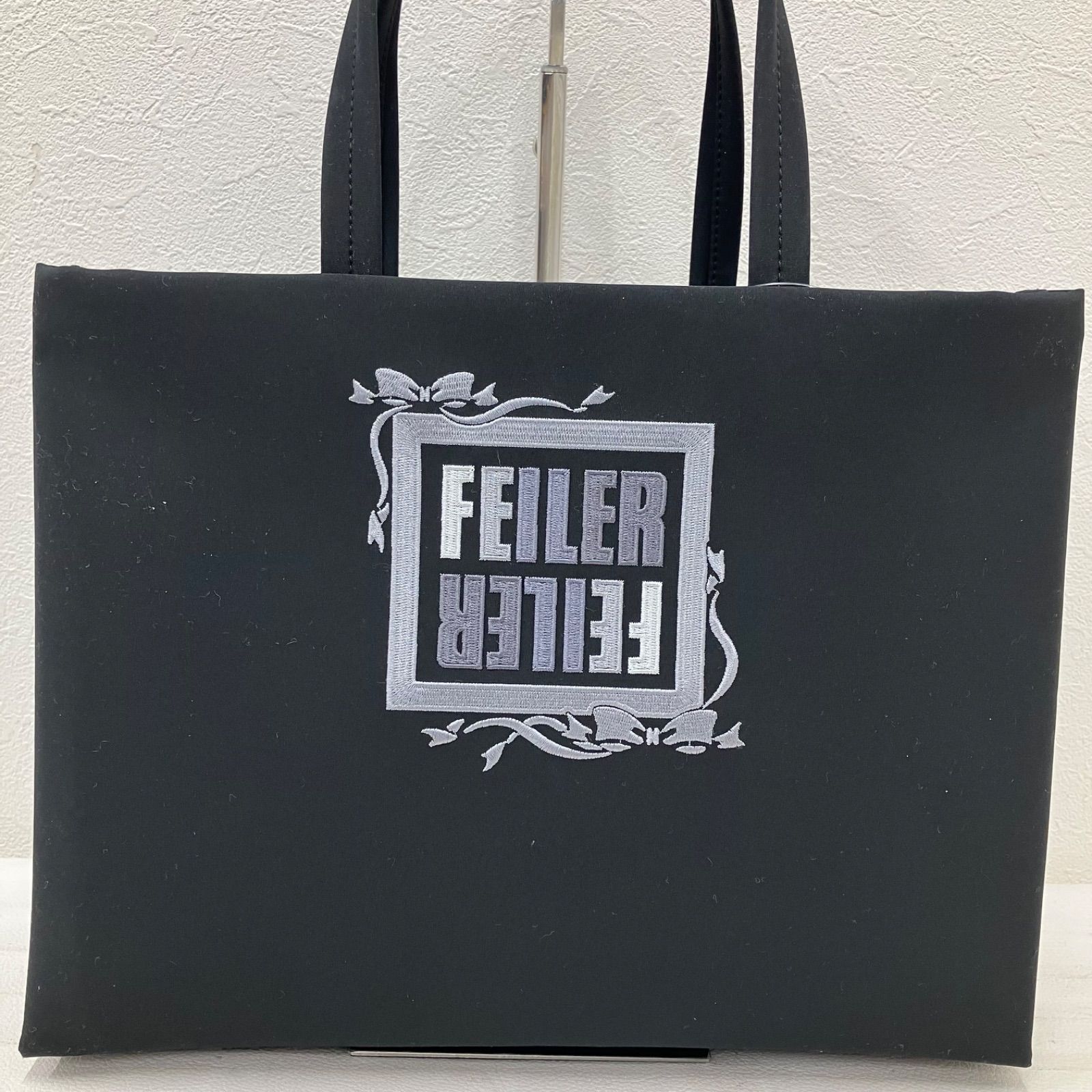 6324 FEILER フェイラー トートバッグ ロゴ リボン 刺繍 ブラック系 黒 