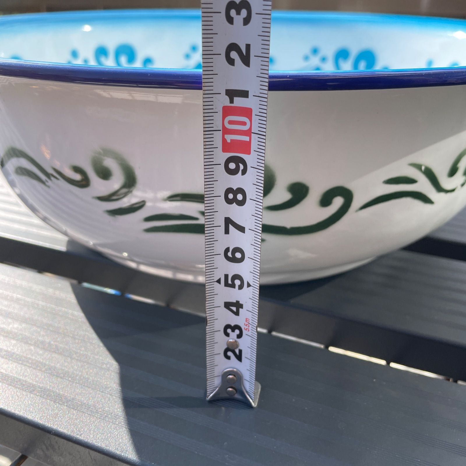 未使用　アジアン　ヴィンテージ　ホーロー 鯉柄　幸せを呼ぶ　巨大ボウル、洗面器 アジアン ヴィンテージ ホーロー 鯉柄 幸せを呼ぶ 巨大ボウル 36×11