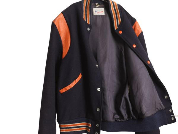 60s 70s USA製 ★ バトウィン 本革 レザー 切替 ウール スタジャン メンズ L &frasl; ヴィンテージ アワード ジャケット ブルゾン  ツートン 無地 80s BUTWIN バトウィン オールレザー アワードジャケット