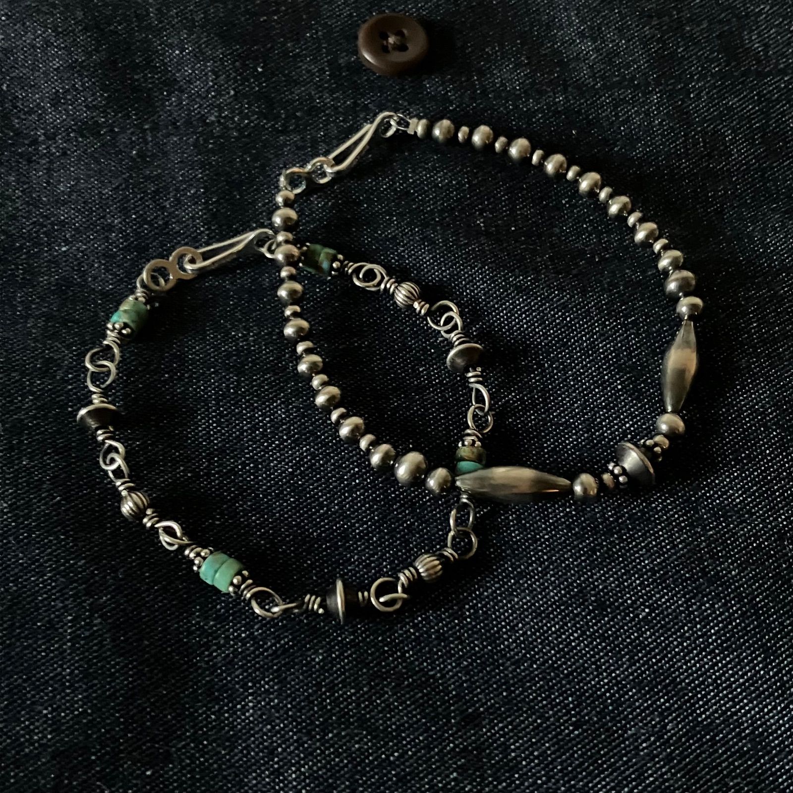 All silver925 ナバホパール×天然ターコイズのつけっぱなしOK錆びない