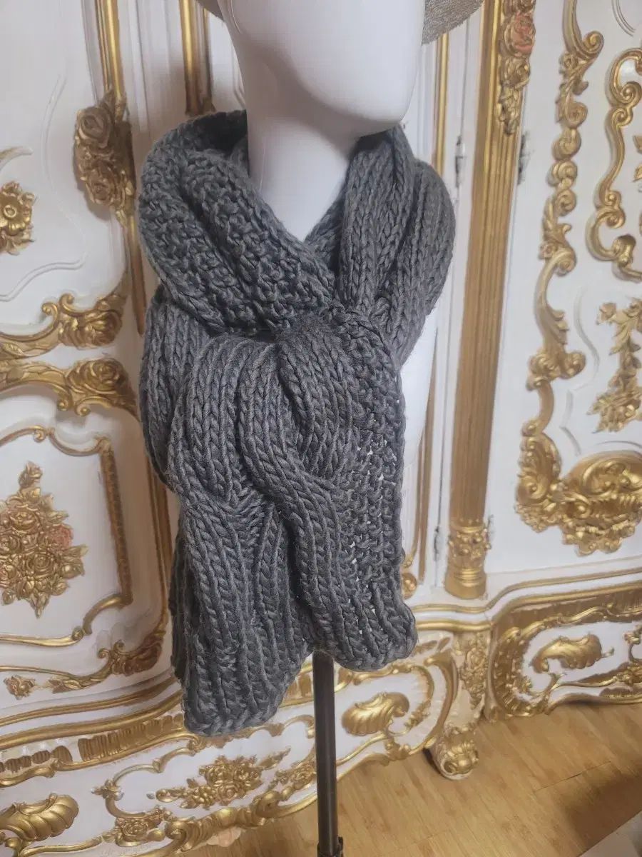 グレー ケーブル編み ニット マフラー ニット マフラー ロング