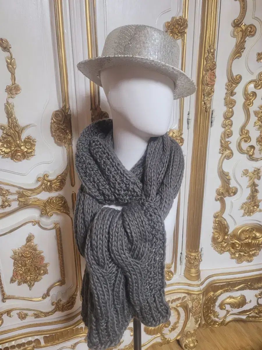 MONCLER ケーブル編み ニットマフラー グレー｜MONCLER ケーブルニット