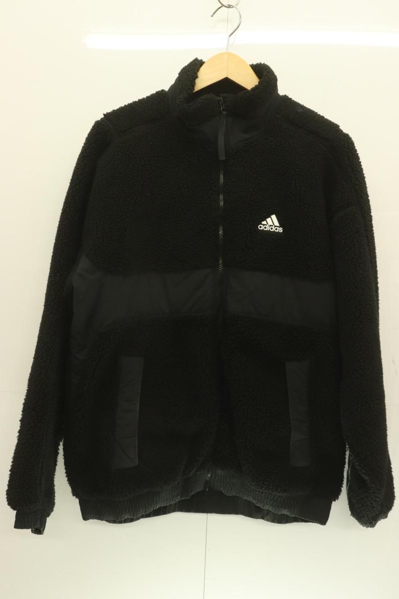 【中古】 adidas メンズフリースジャケット L M WORD ボアジャケット adidas L 黒 ブラック ロゴ