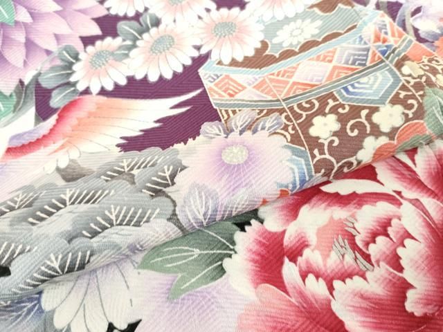 平和屋着物○豪華振袖 絞り 貝桶飛鶴草花文 銀彩 正絹 逸品 AABD6226cs