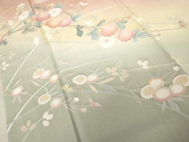 平和屋着物○訪問着 友禅 枝花文 暈し染め 正絹 逸品 AABC9677ph