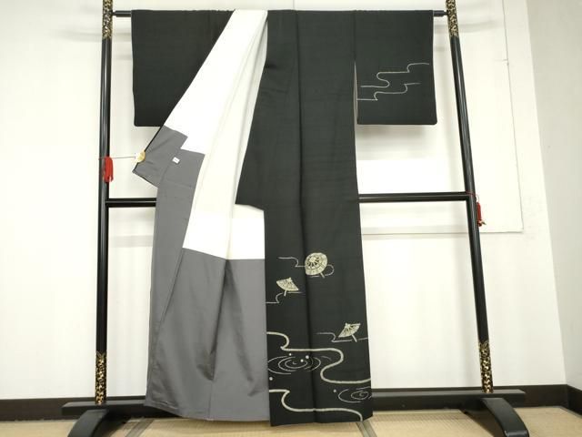 平和屋着物○訪問着 紬地 番傘 黒地 正絹 逸品 AABD6240cs - メルカリ