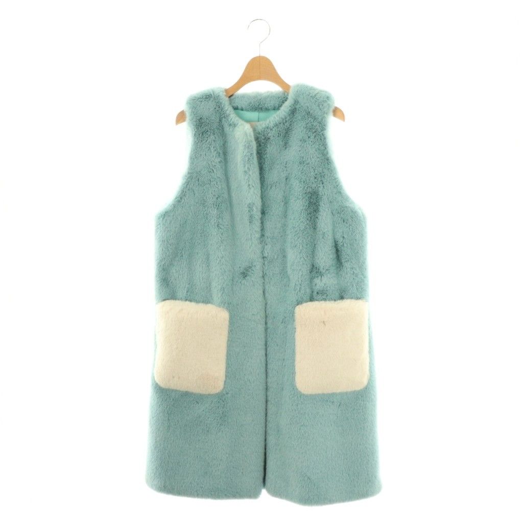 レモンプレット ベスト M レモンプレット lemonplet FAUX FUR ベスト ロング 前開き S 水色 /NR