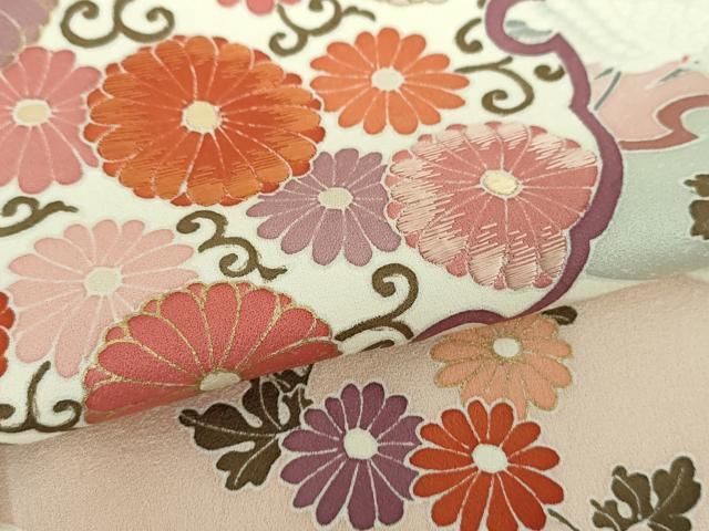 平和屋着物●訪問着　刺繍　雪輪飛鶴花文　金彩　ロング丈　正絹　逸品　DAAZ0692ps 平和屋着物○訪問着 刺繍 雪輪飛鶴花文 金彩 ロング丈 正絹