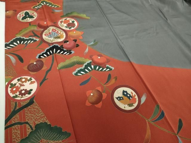 平和屋着物●訪問着　舞蝶花丸文　金彩　正絹　逸品　DAAZ0696ps 平和屋着物○訪問着 舞蝶花丸文 金彩 正絹 逸品 DAAZ0696ps 平和屋