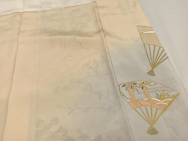 平和屋着物●螺鈿作家　甲斐泰造　訪問着　扇面花蝶文　暈し染め　金彩　正絹　逸品　AABD6018ph 平和屋着物○螺鈿作家 甲斐泰造 訪問着 扇面花蝶文 暈し染め 金彩 正絹