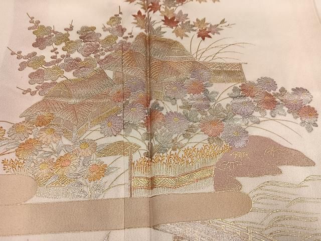 平和屋着物●金彩友禅　卓越技能者・名工・和田光正　訪問着　渡り橋風景草花文　金彩　正絹　逸品　AABD6023ph 平和屋着物○金彩友禅 卓越技能者・名工・和田光正 訪問着 渡り橋