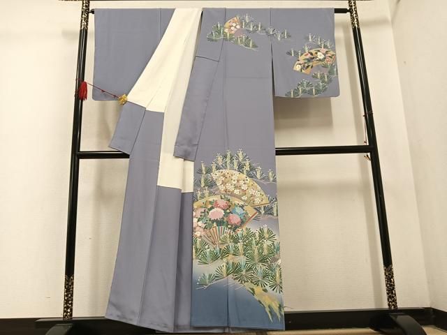 平和屋着物○訪問着 友禅 作家物 扇面草花文 暈し染め 正絹 逸品