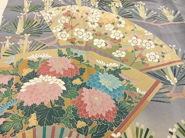 平和屋着物○訪問着 友禅 作家物 扇面草花文 暈し染め 正絹 逸品