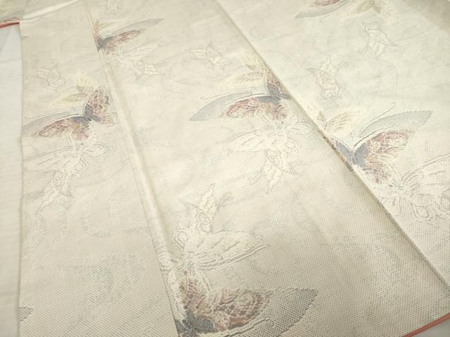 平和屋着物○本場大島紬 白大島 カタス9マルキ 舞蝶文 正絹 逸品