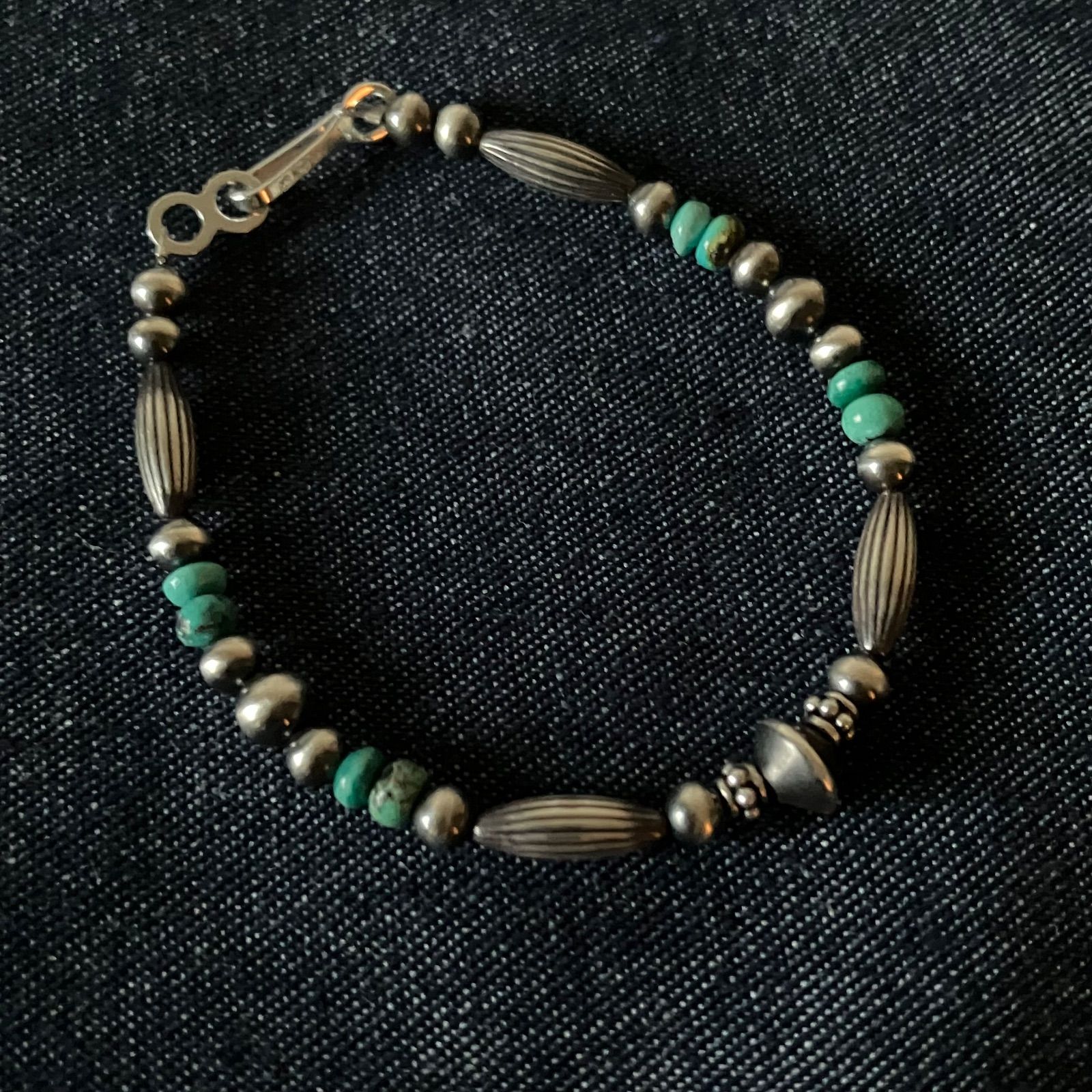 silver925ナバホパール×天然ターコイズのブレスレット17cmレディース