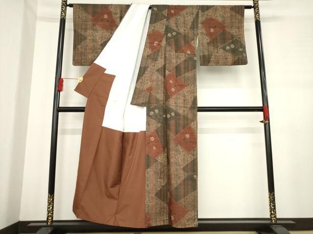 平和屋着物○伝統工芸士 七代目 吉澤与市 紬 背抜き仕立て 絞り 格子