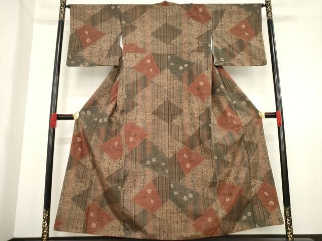 平和屋着物○伝統工芸士 七代目 吉澤与市 紬 背抜き仕立て 絞り 格子
