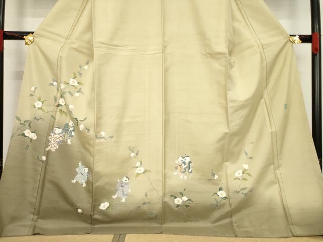 平和屋着物●十日町友禅作家　越村幸雪　訪問着　紬地　童子　暈し染め　ロング丈　正絹　逸品　AABD6715ck 平和屋着物○十日町友禅作家 越村幸雪 訪問着 紬地 童子 暈し染め