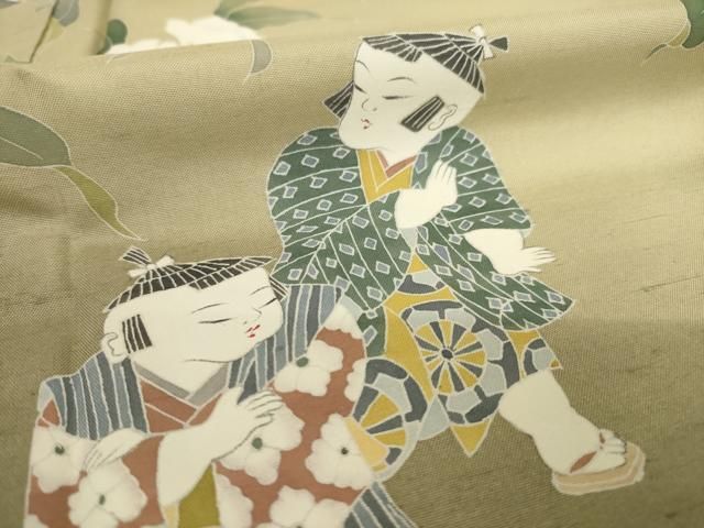 平和屋着物○十日町友禅作家 越村幸雪 訪問着 紬地 童子 暈し染め